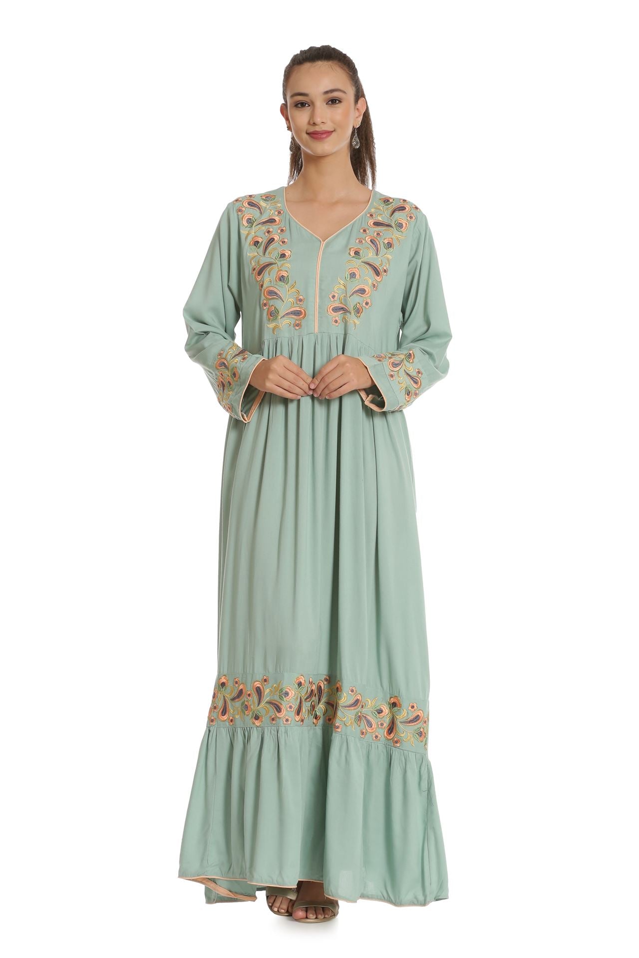 Load image into Gallery viewer, Designer Kaftan with Threadwork Embroidery Gown - Maxim Creation

