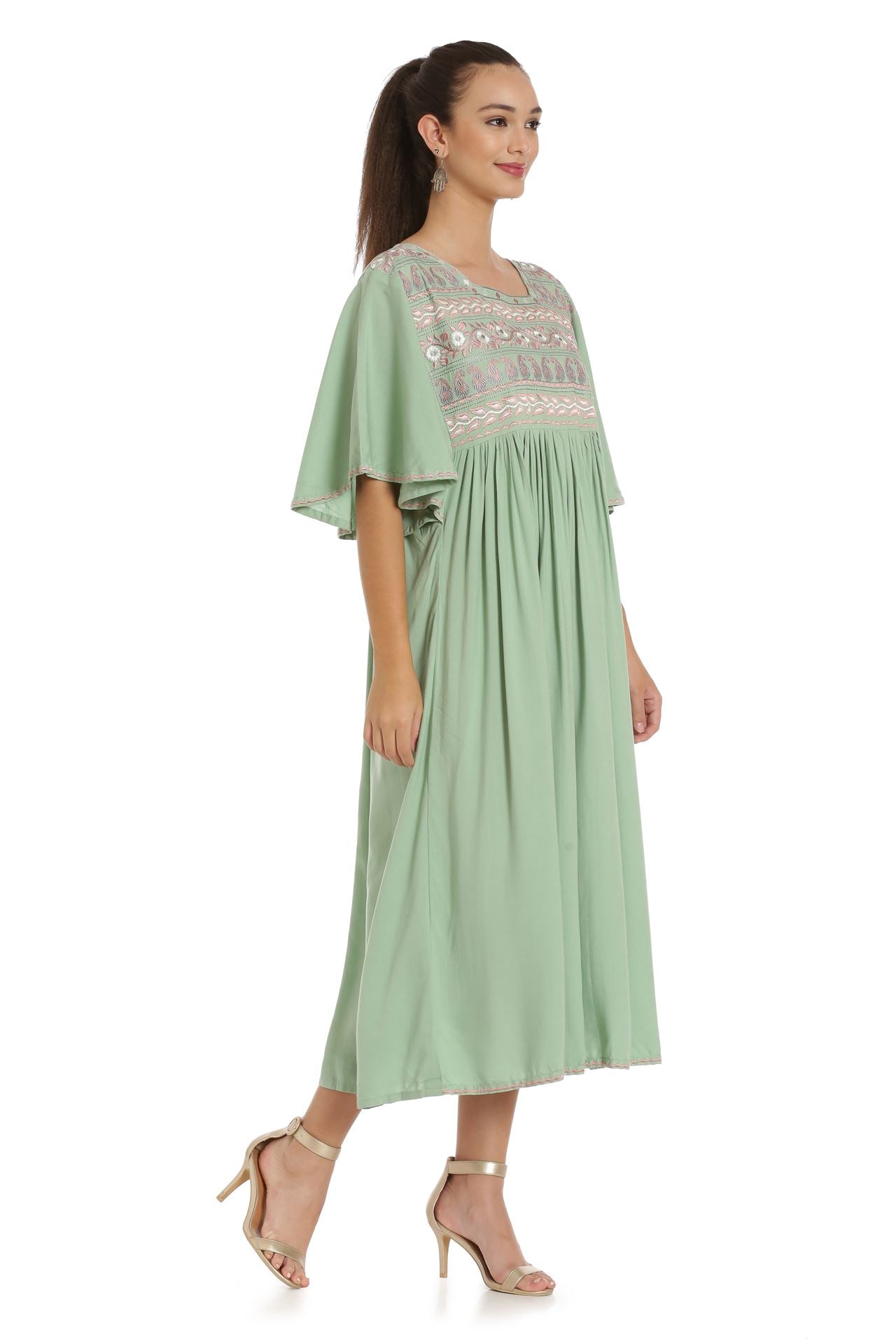 maxi dress for evening party Long Sleeve Crystal Trim Maxi Dress Black