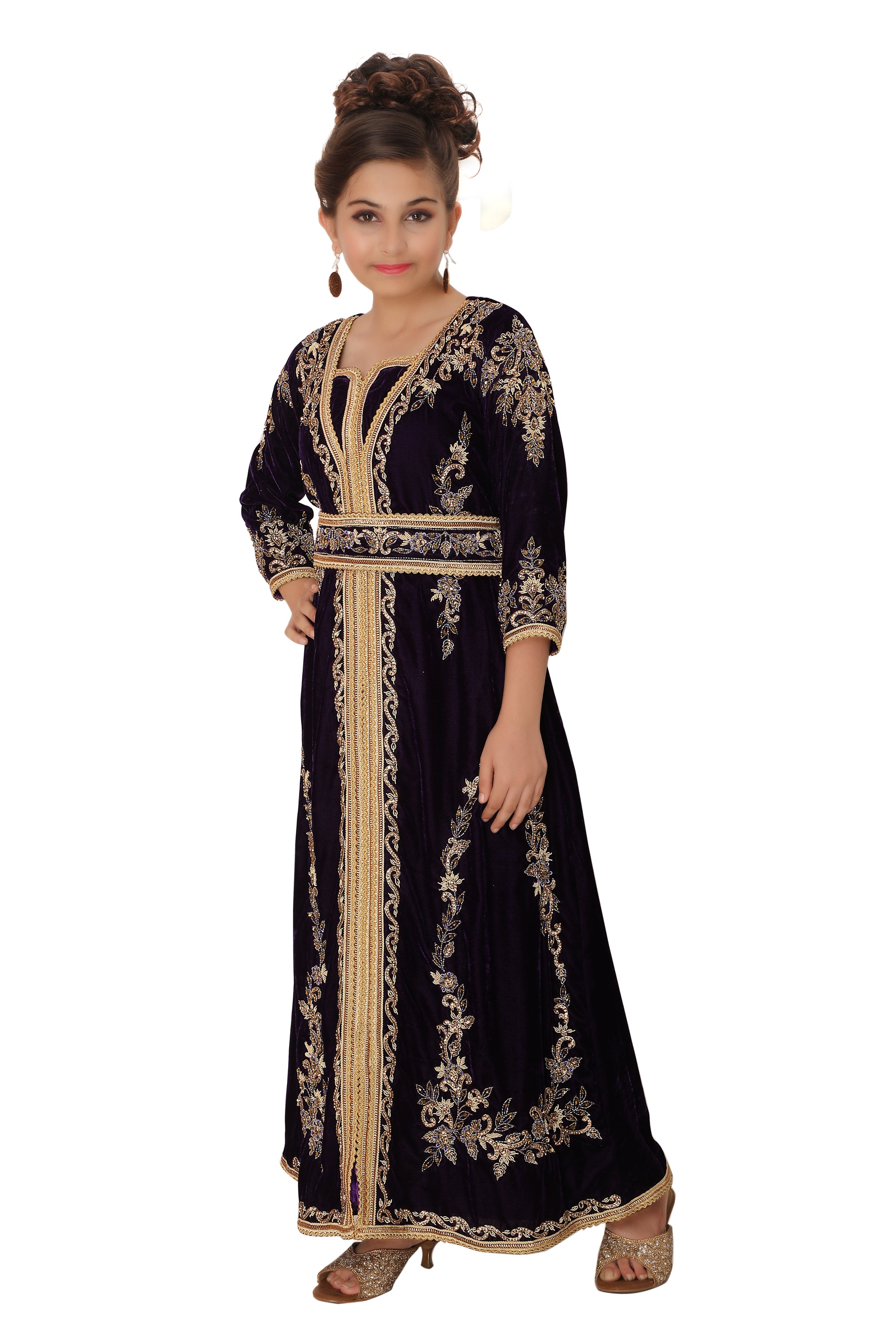Arabian Djellaba Maxi Embroidered Party Gown for Mother and Child