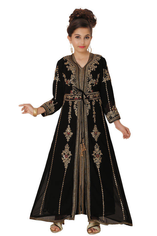 Moroccan Takchita Caftan Partywear Black Gown Mother + Daughter Combo Set - Maxim Creation