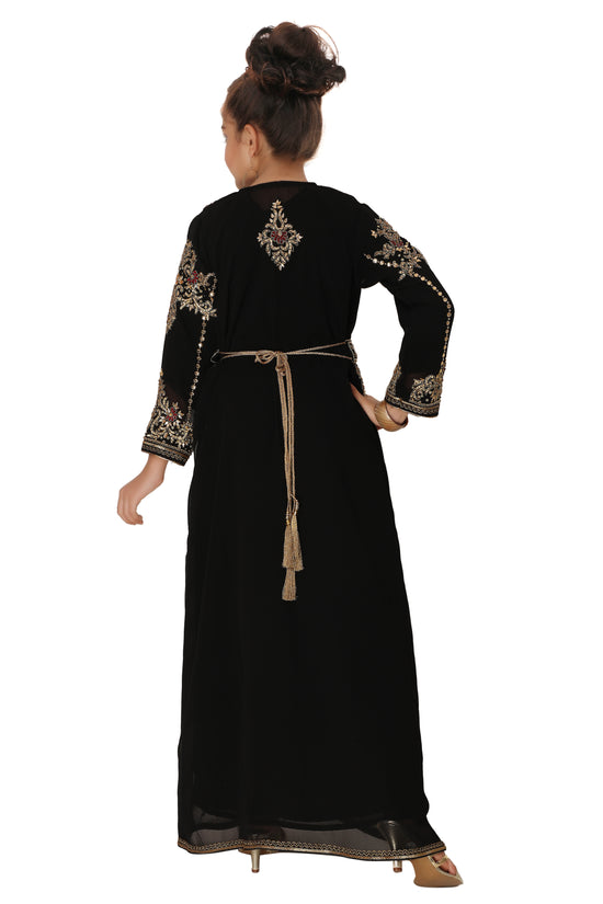 Moroccan Takchita Caftan Partywear Black Gown Mother + Daughter Combo Set - Maxim Creation