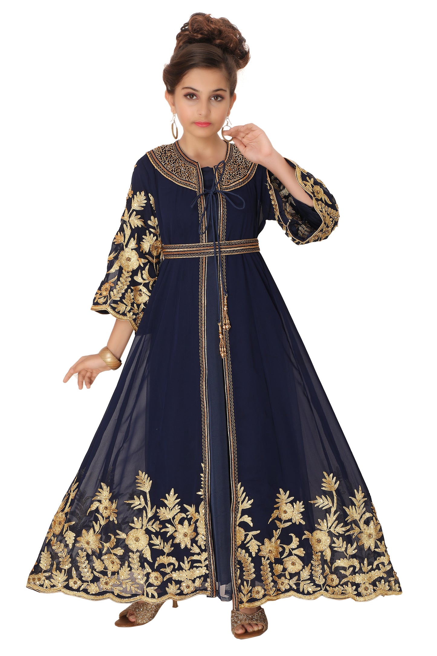 Designer Arabian Kaftan Golden Embroidered Party Dress Maxim Creation Designer Arabian Kaftan Golden Embroidered Party Dress Maxim Creation