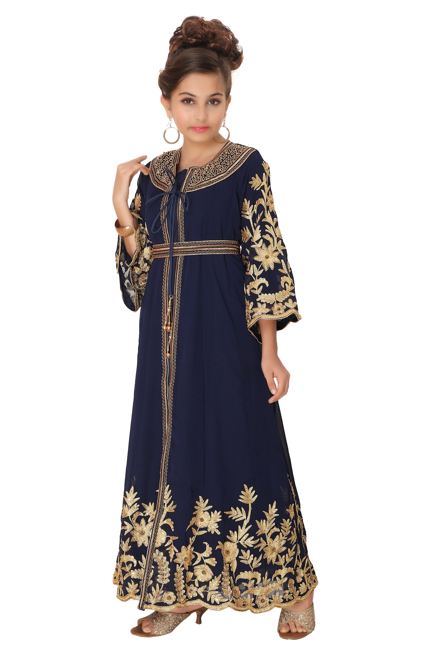 Load image into Gallery viewer, Designer Arabian Kaftan Golden Embroidered Party Dress - Maxim Creation
