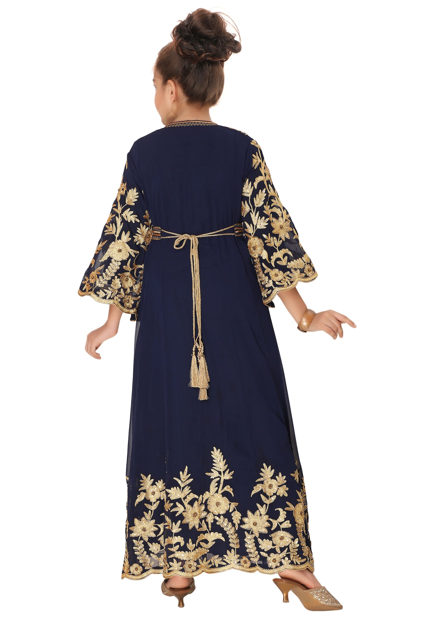 Kids Arabian Kaftan Golden Embroidered Dress For Children - Maxim Creation