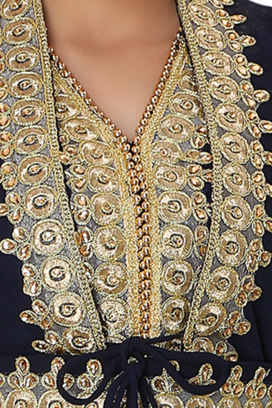Load image into Gallery viewer, Designer Kaftan With Golden Lace Work Party Gown - Maxim Creation
