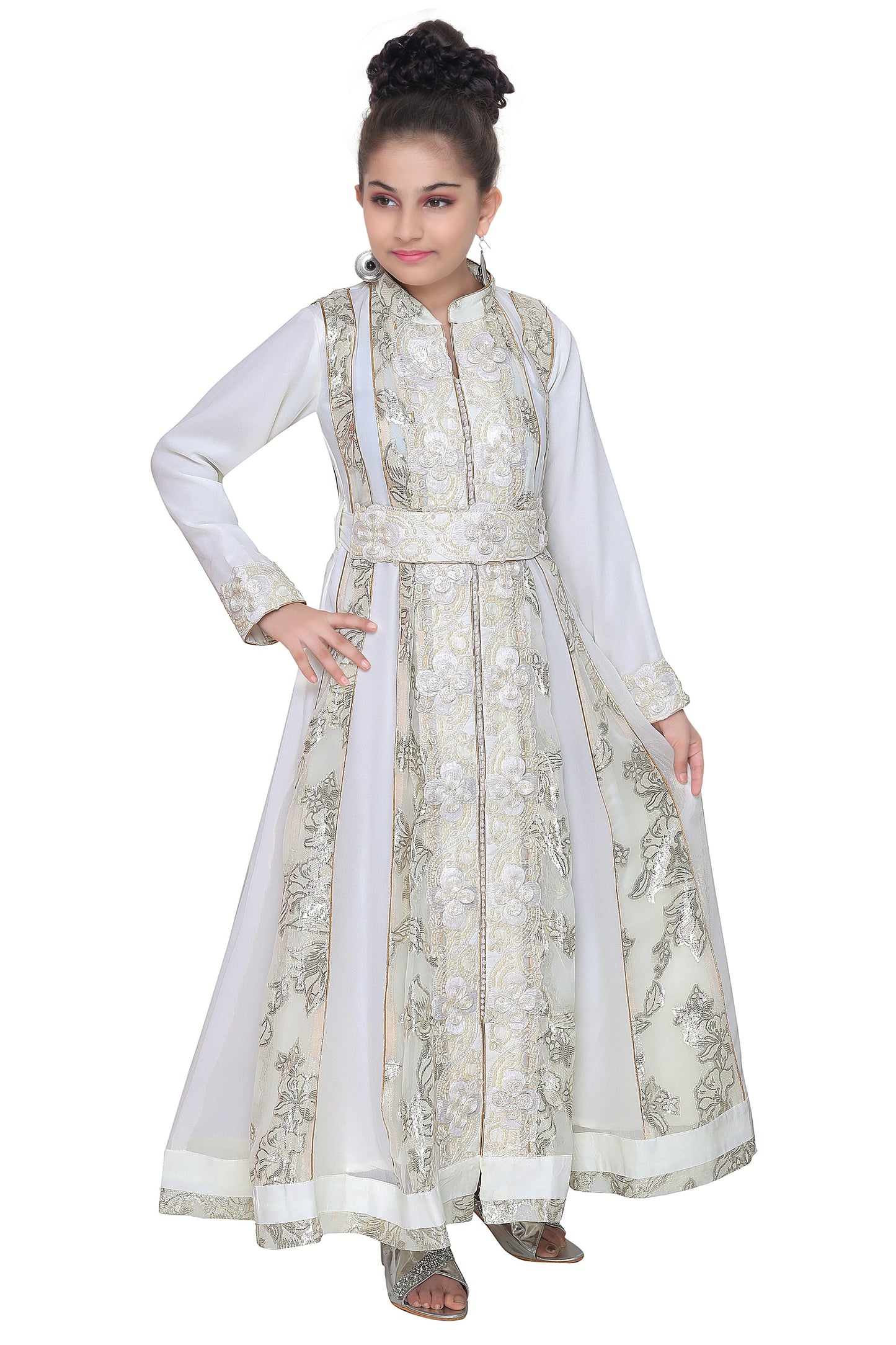 Embroidered Dress Cream Color Kaftan For Kids Maxim Creation Embroidered Dress Cream Color Kaftan For Kids Maxim Creation