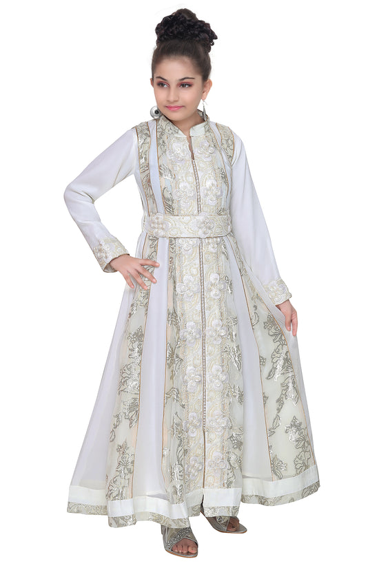 Load image into Gallery viewer, Embroidered Dress Cream Color Kaftan For Kids - Maxim Creation
