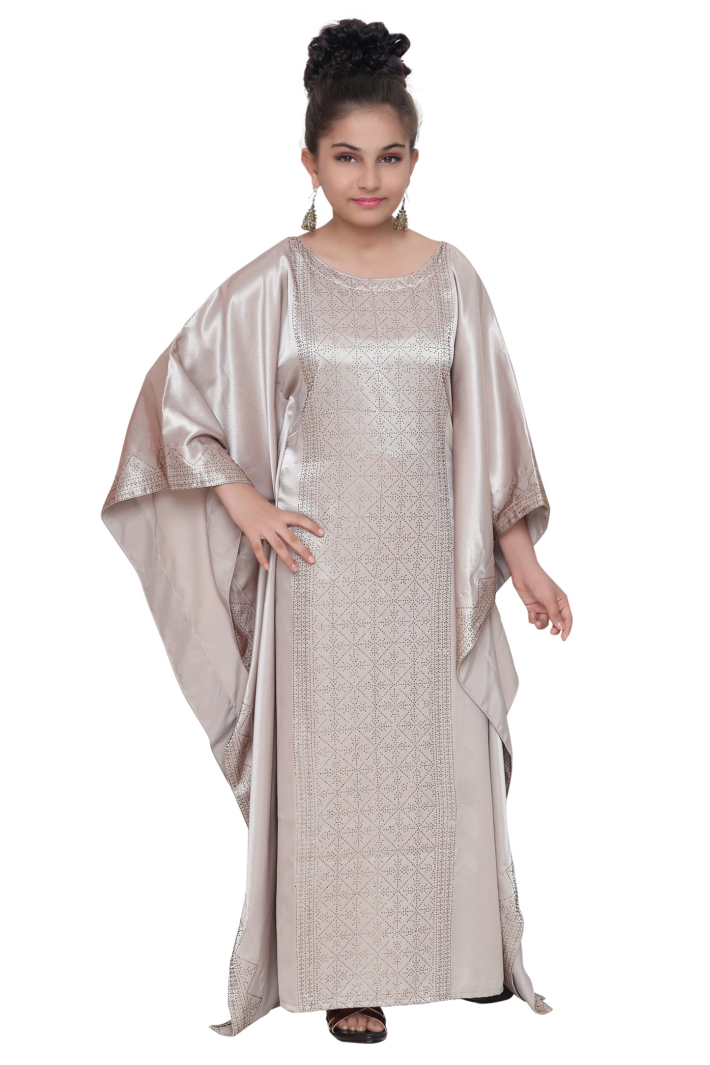 Arabian Beige Color Satin Dress Maxim Creation Arabian Beige Color Satin Dress Maxim Creation