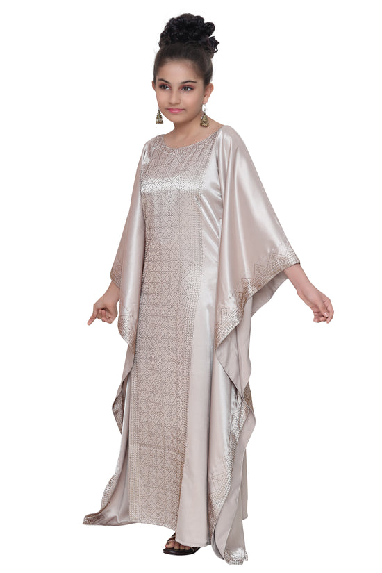Load image into Gallery viewer, Arabian Beige Color Satin Dress - Maxim Creation
