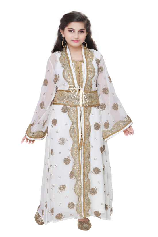 Load image into Gallery viewer, Arabian Maxi Self Printed Fabric Dress For Kids - Maxim Creation
