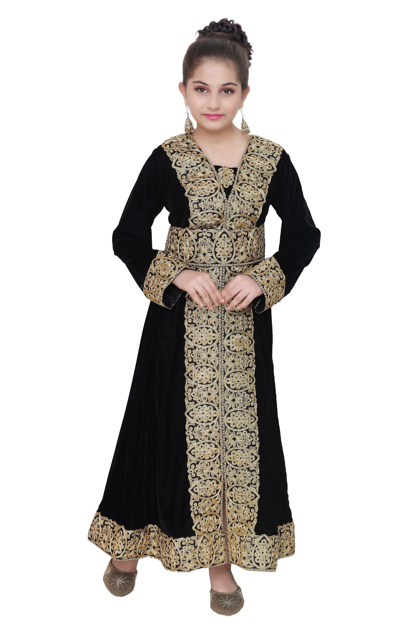 Designer Kaftan Black Velvet Dress For Kids 38 Inches Length Designer Kaftan Black Velvet Dress For Kids 38 Inches Length