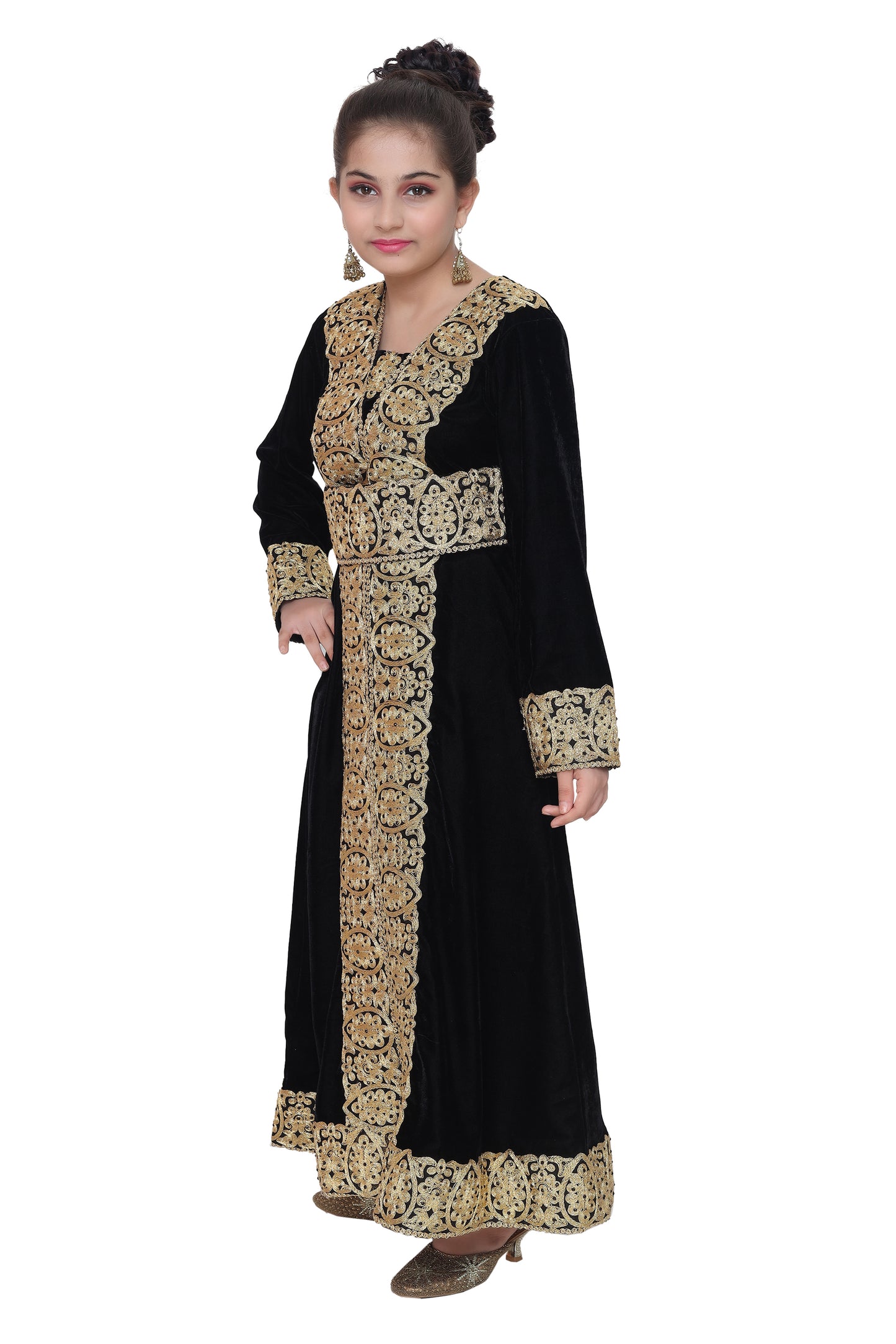 Designer Kaftan Black Velvet Dress For Kids 38 Inches Length Designer Kaftan Black Velvet Dress For Kids 38 Inches Length