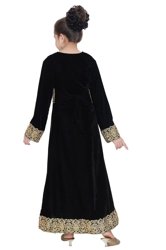 Designer Kaftan Black Velvet Dress For Kids - Maxim Creation