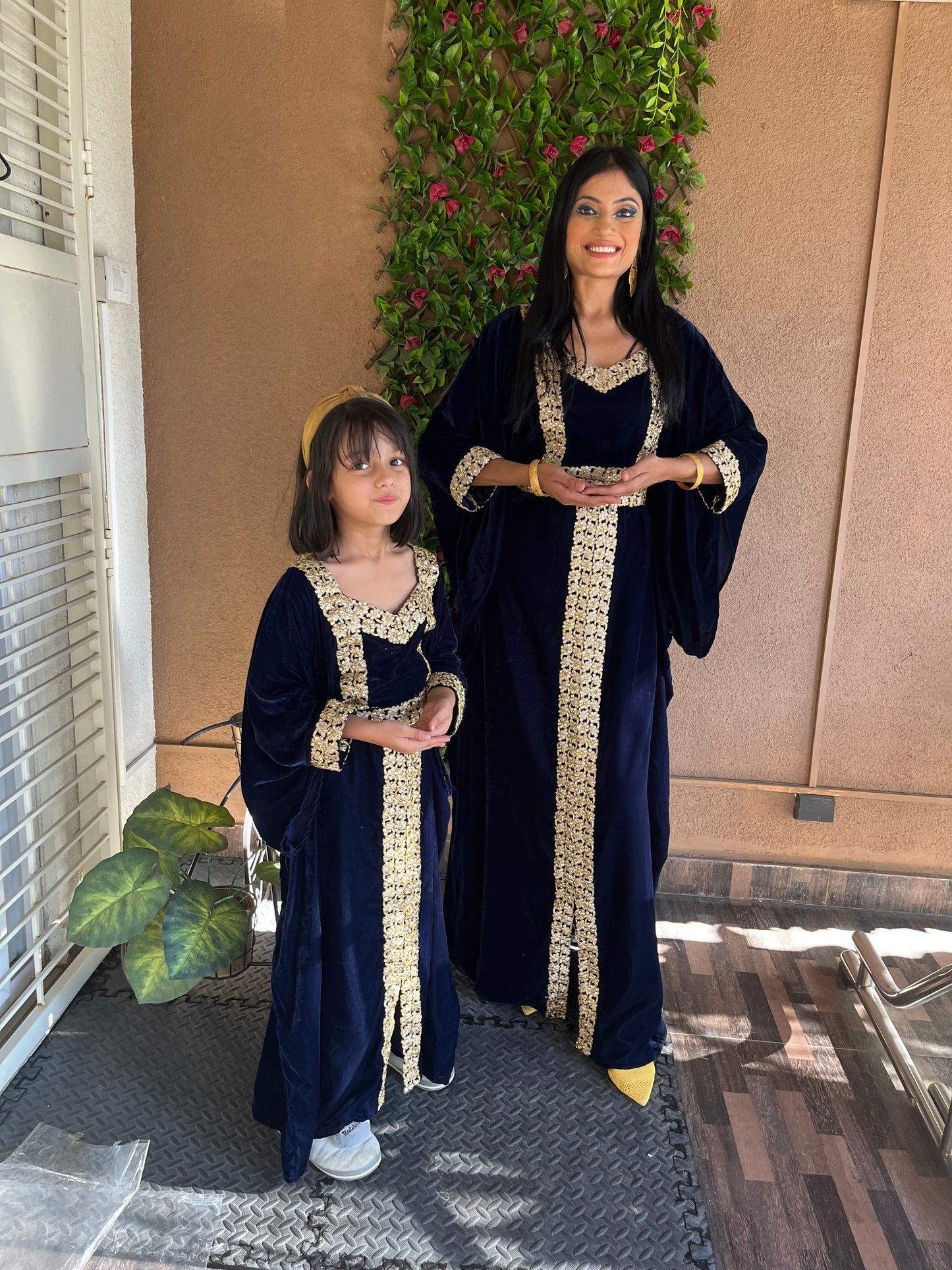Designer Jalabiya Kaftan Embroidered Gown Mother & Daughter Combo Set