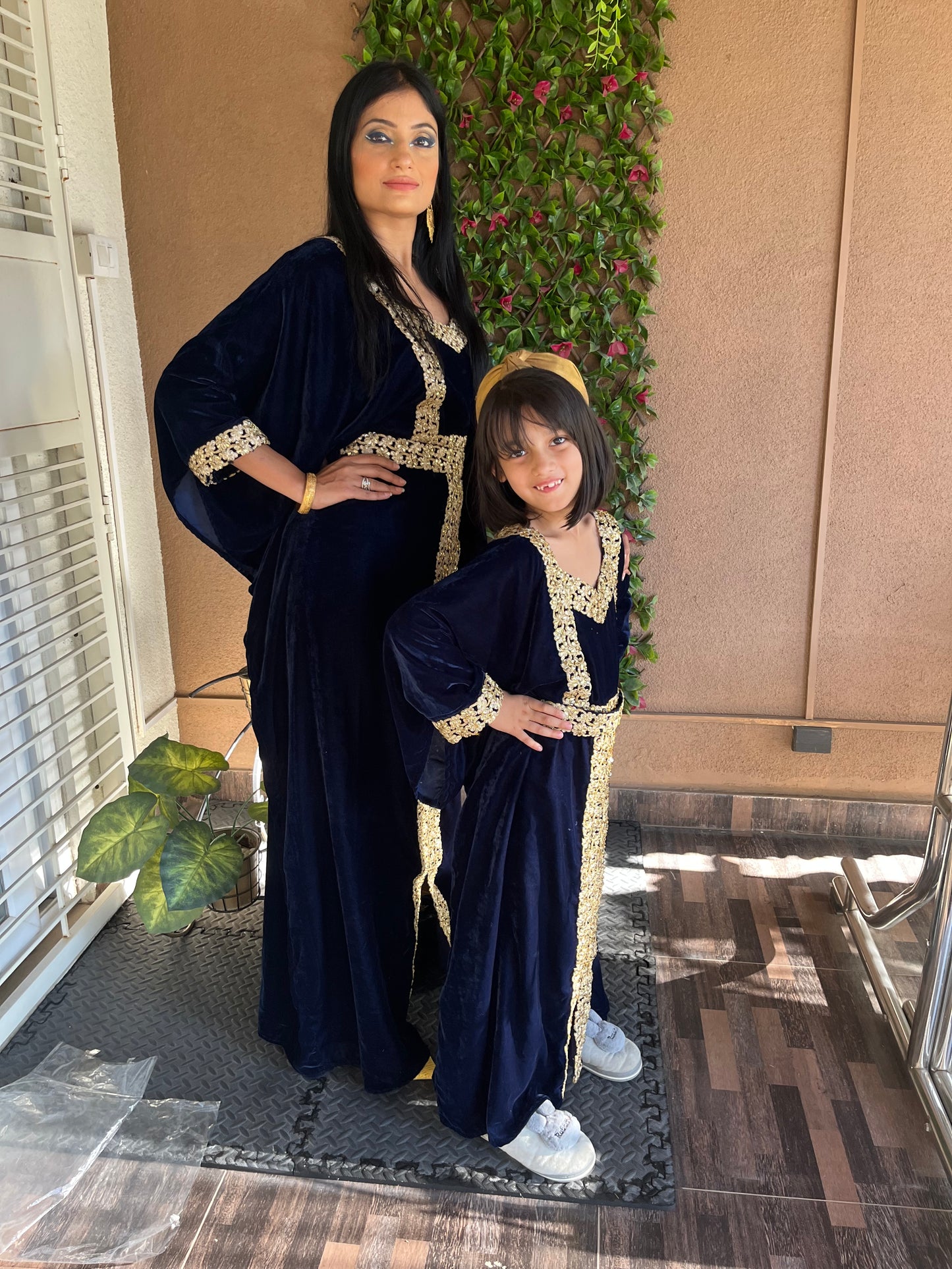 Designer Jalabiya Kaftan Embroidered Gown Mother & Daughter Combo Set