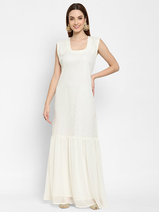 Embroidered Maxi With Lace Work - Maxim Creation