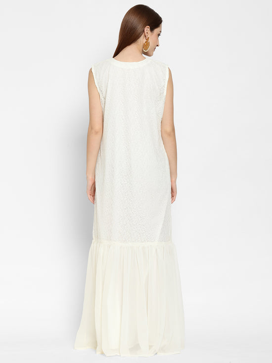 Embroidered Maxi With Lace Work - Maxim Creation