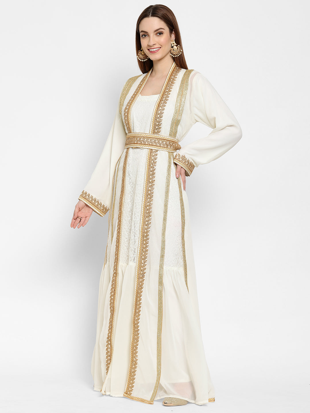 Embroidered Maxi With Lace Work Maxim Creation Embroidered Maxi With Lace Work Maxim Creation
