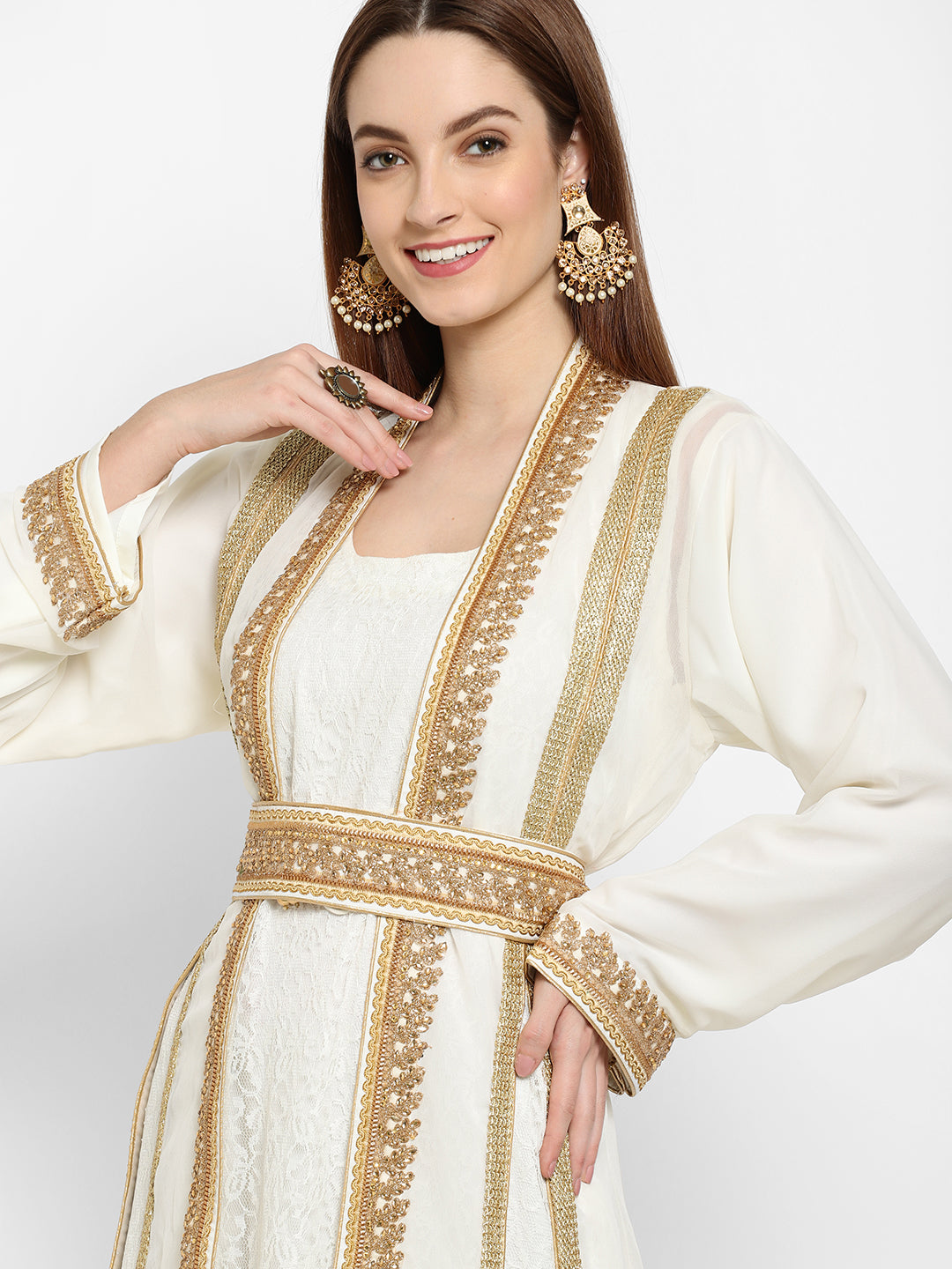 Embroidered Maxi With Lace Work Maxim Creation Embroidered Maxi With Lace Work Maxim Creation
