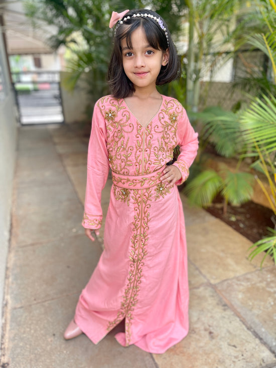 Children Pink Designer Jalabiya Evening Dress For Youngstar