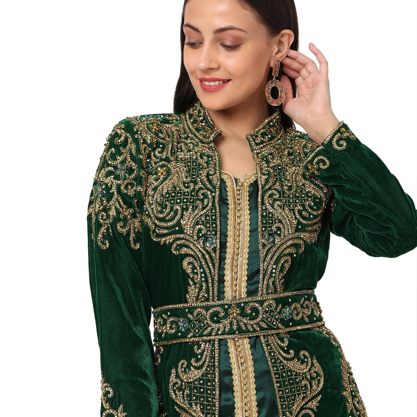 Designer Caftan Wedding Dress in Dark Green Velvet Maxim Creation Designer Caftan Wedding Dress in Dark Green Velvet Maxim Creation