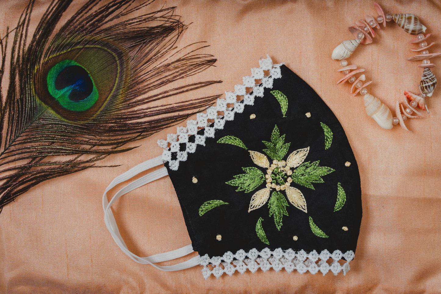 Charger l&amp;#39;image dans la galerie, Geometric Floral Embroidery on Black Coloured Cotton Face Mask - Maxim Creation
