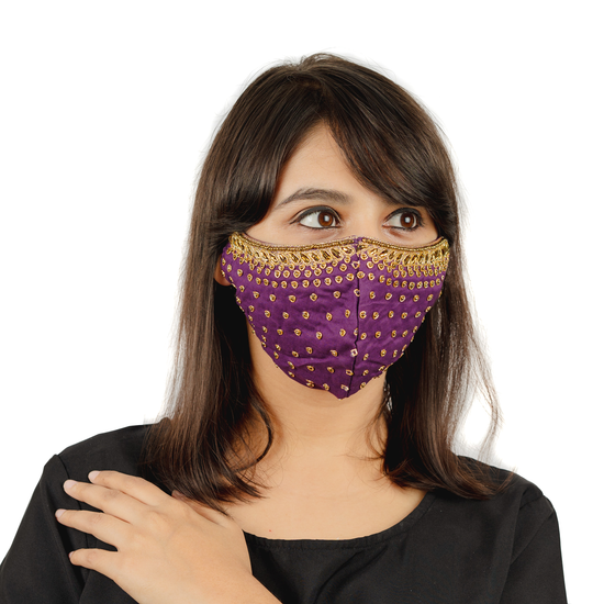 Purple Polka Dot Embroidered Cotton Face Mask - Maxim Creation