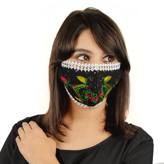 Charger l&amp;#39;image dans la galerie, Geometric Floral Embroidery on Cotton Face Mask (Pack of 5 per style) - Maxim Creation

