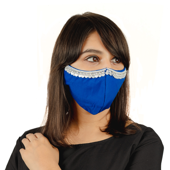Load image into Gallery viewer, Hanging Tassel Embroidery on Royal Blue Cotton Face Mask - Maxim Creation
