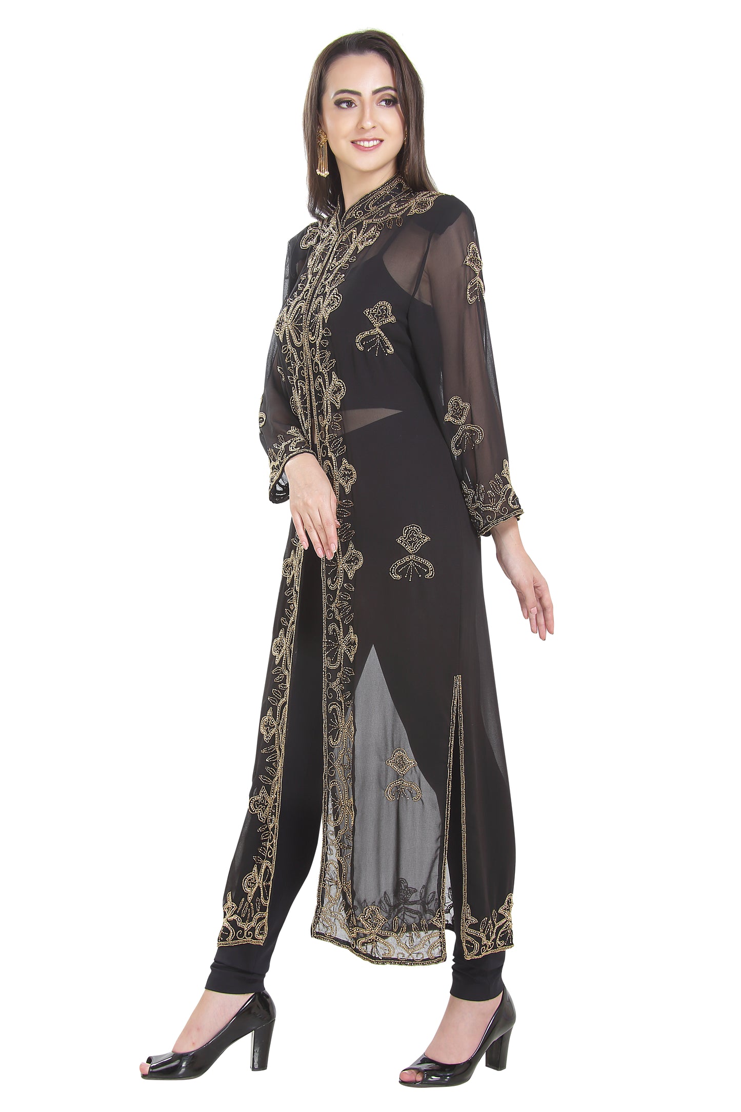 Embroidered Cardigan Jacket Overcoat Long Maxi Gown - Maxim Creation