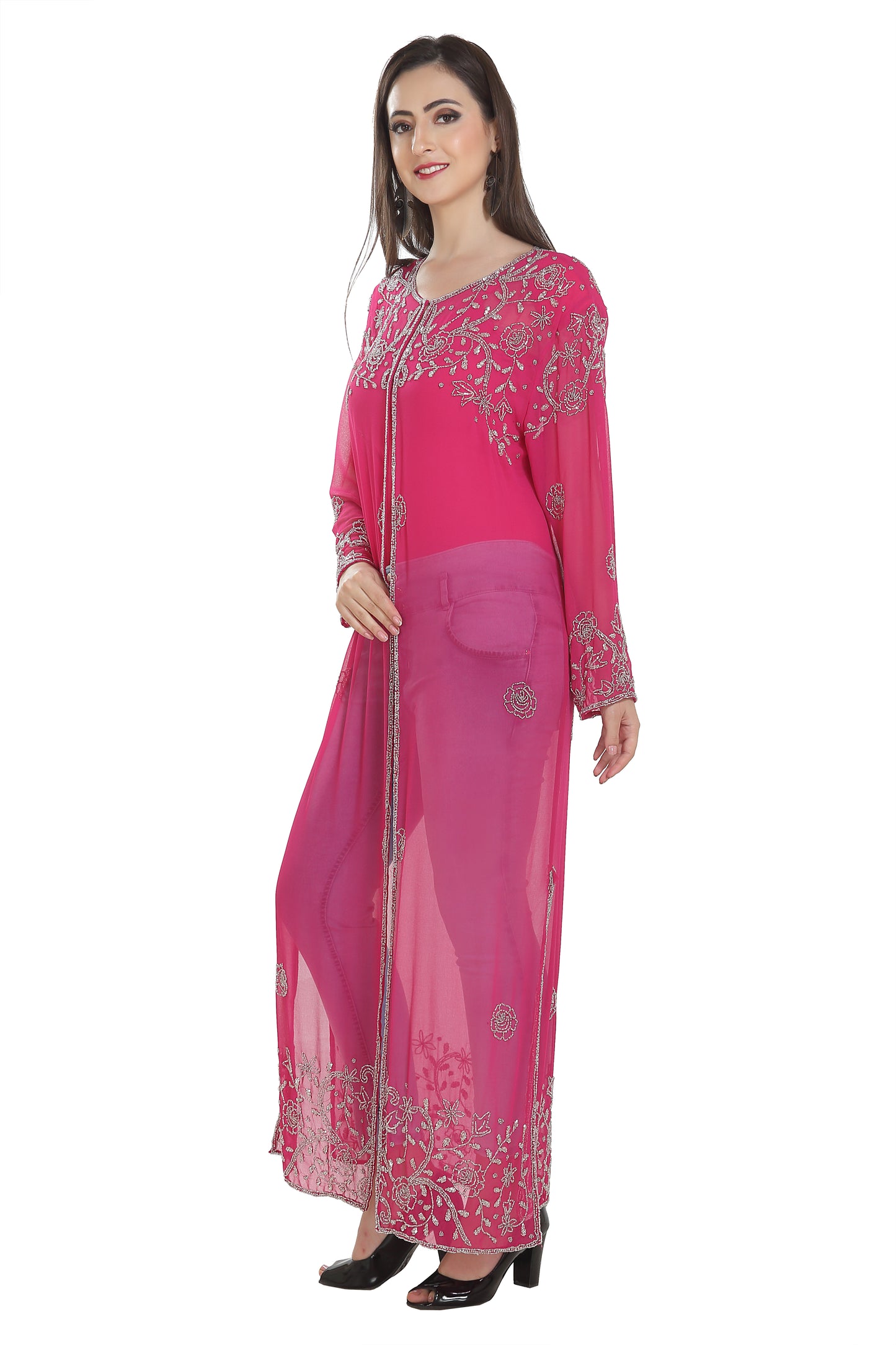 Load image into Gallery viewer, Embroidered Kurti With Crystal Overcoat Long Maxi Dress - Maxim Creation
