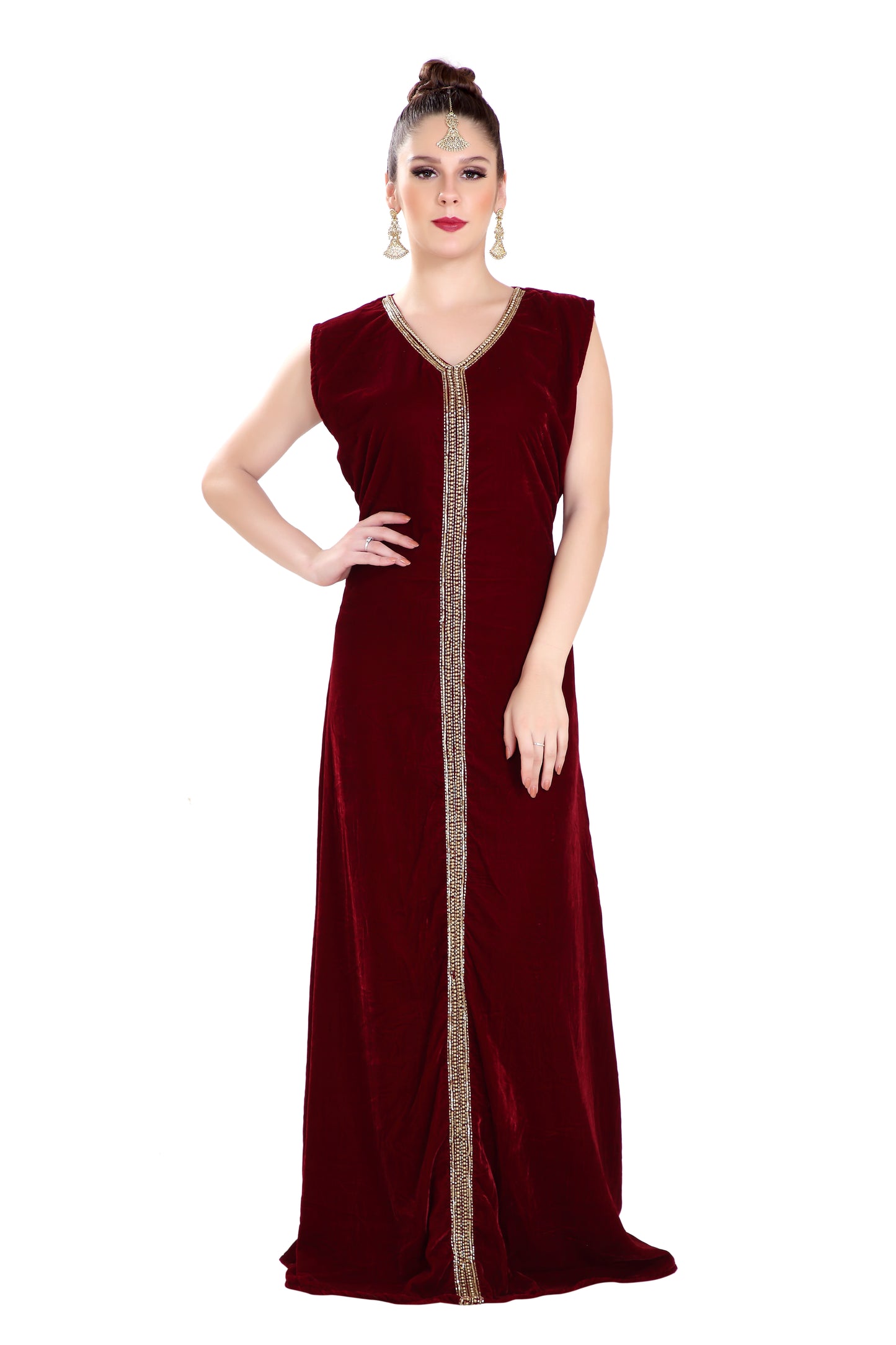 Embroidered Maxi in Maroon Velvet Fabric Embroidered Maxi in Maroon Velvet Fabric