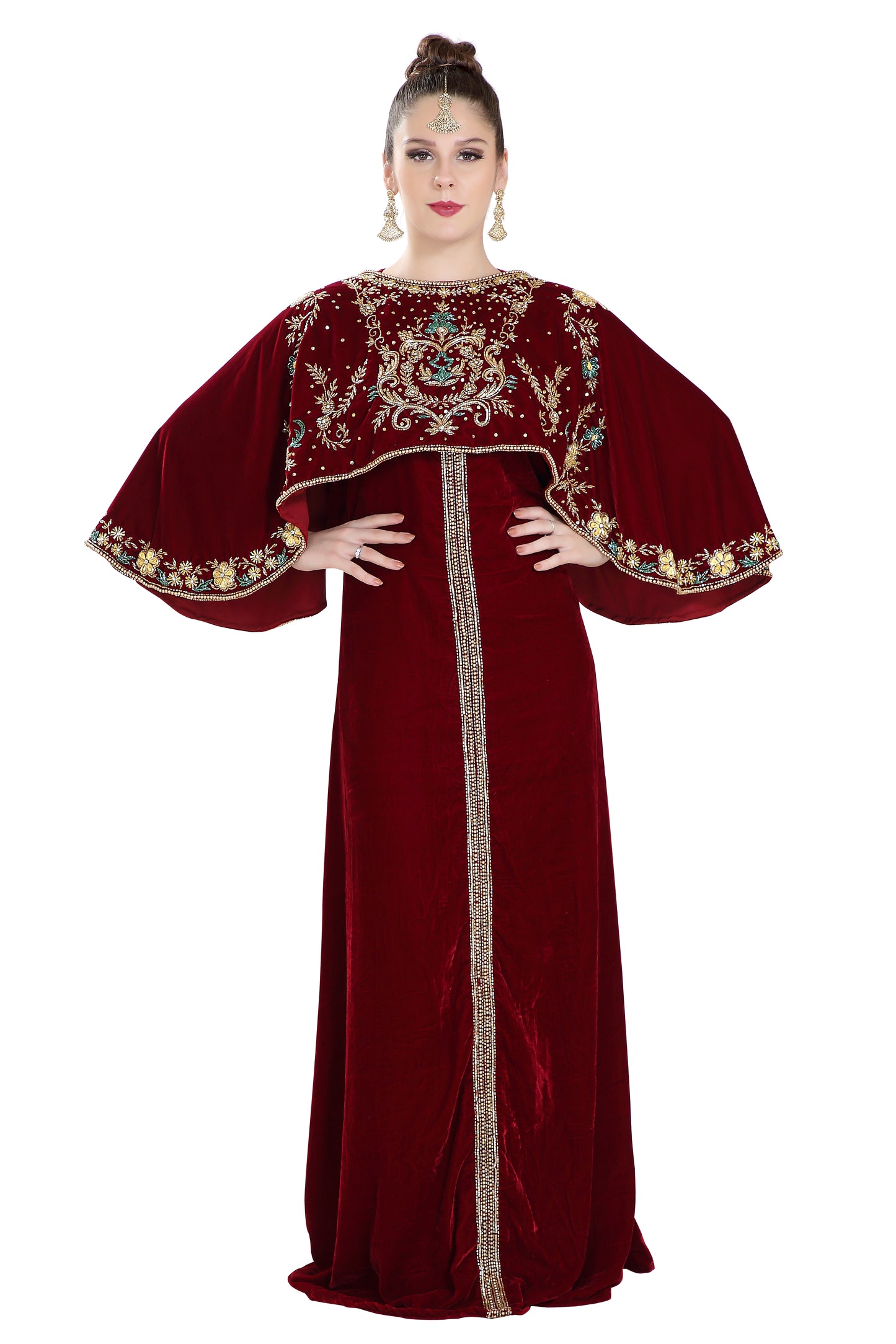Embroidered Maxi in Maroon Velvet Fabric Maxim Creation Embroidered Maxi in Maroon Velvet Fabric Maxim Creation