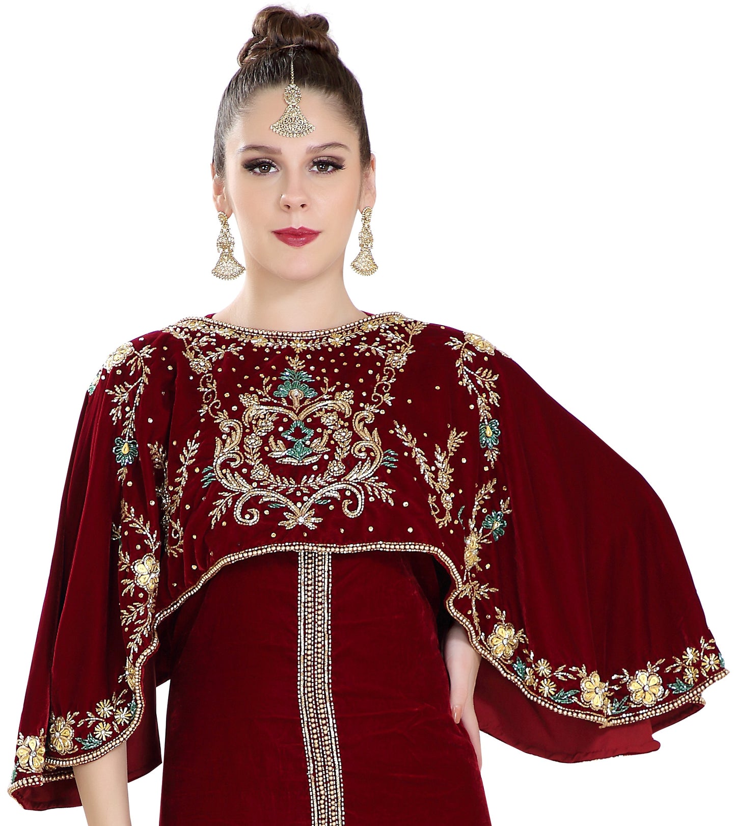 Embroidered Maxi in Maroon Velvet Fabric Embroidered Maxi in Maroon Velvet Fabric