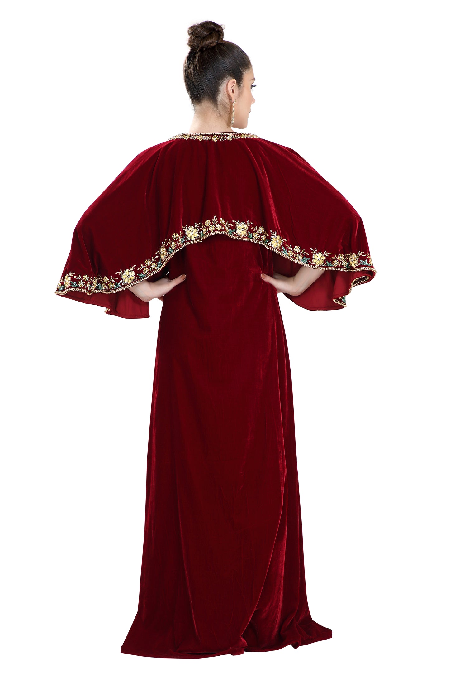 Embroidered Maxi in Maroon Velvet Fabric Embroidered Maxi in Maroon Velvet Fabric