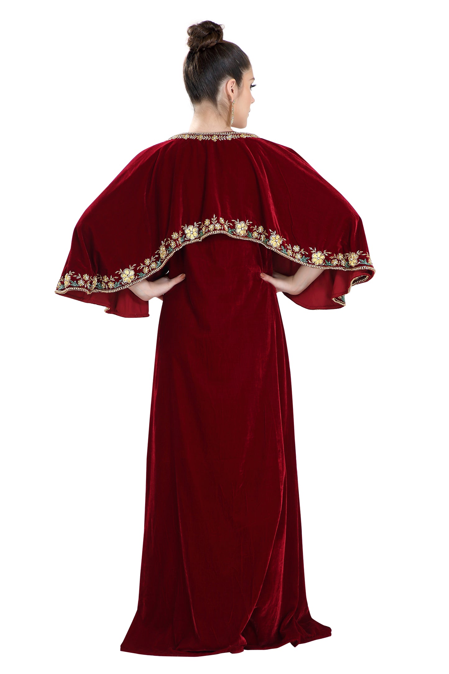 Embroidered Maxi in Maroon Velvet Fabric - Maxim Creation