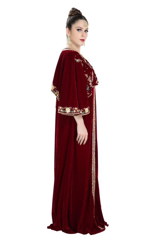 Charger l&amp;#39;image dans la galerie, Embroidered Maxi in Maroon Velvet Fabric - Maxim Creation
