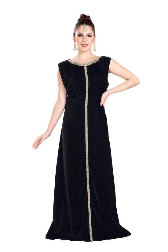 Arabian Kaftan Velvet Fabric with Colorful Crystal Embroidered Dress - Maxim Creation