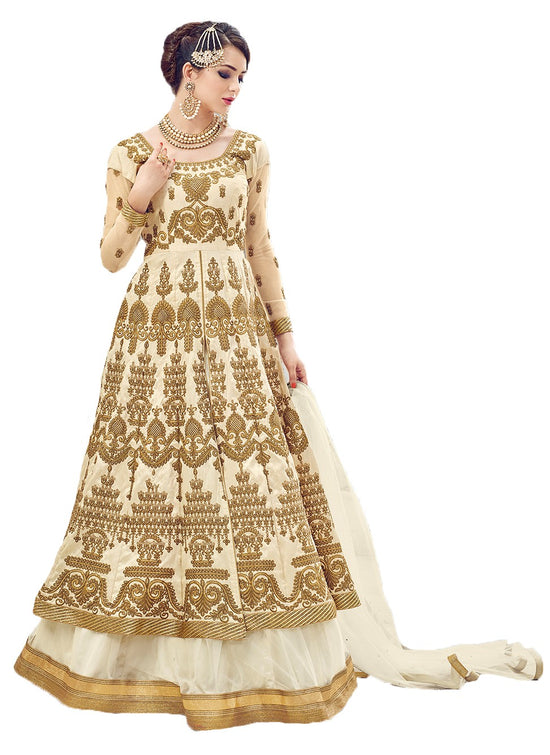New Party Wear Full Flared Long Sleeves Gown With Beautiful Mirror Work