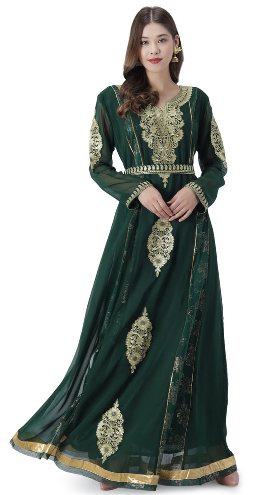 Traditional Caftan With Paisely Embroidered Belt - Maxim Creation