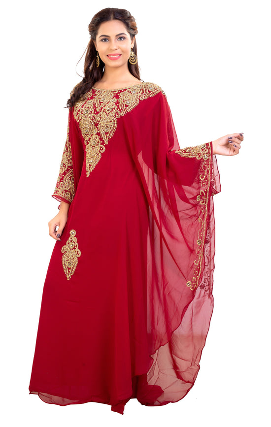 Moroccan Caftan With Golden Embroidery - Maxim Creation
