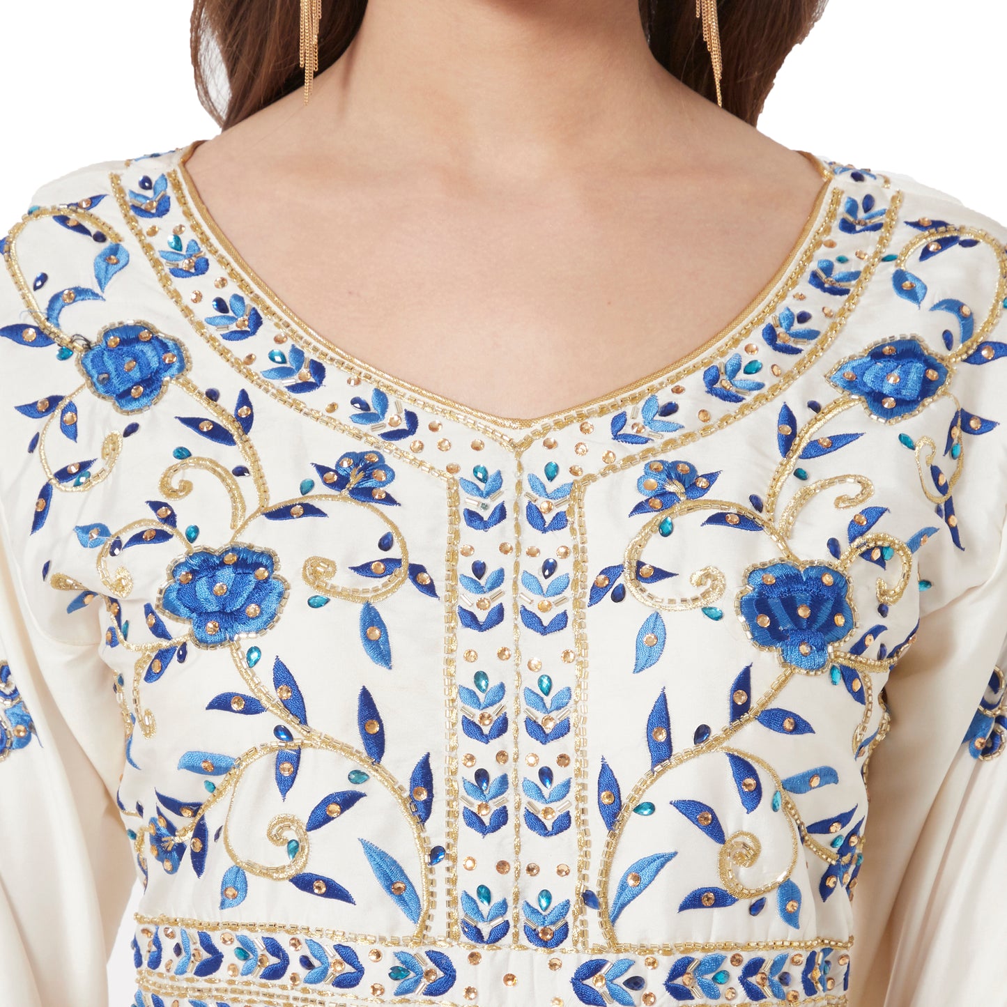 luxury embroidered dresses with patterns Navy Blue & Gold Moroccan Takchita Caftan Luxury Hand-Embroidered Dubai Abaya Dress